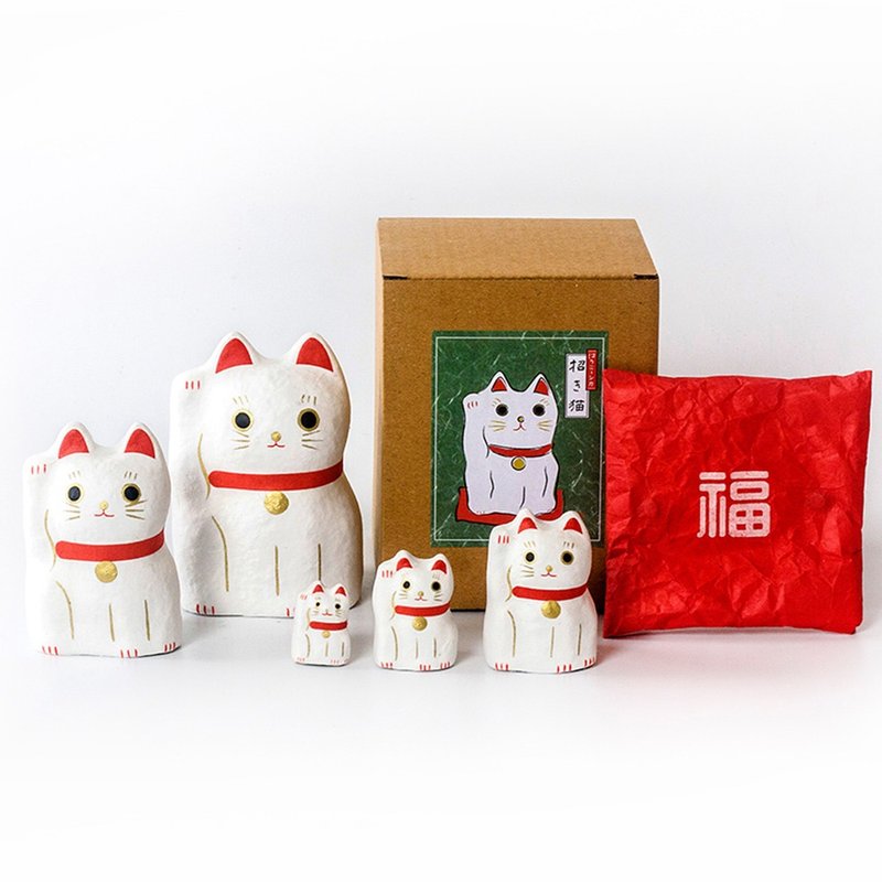 Japanese Paper Dolls Fortune Cat - White