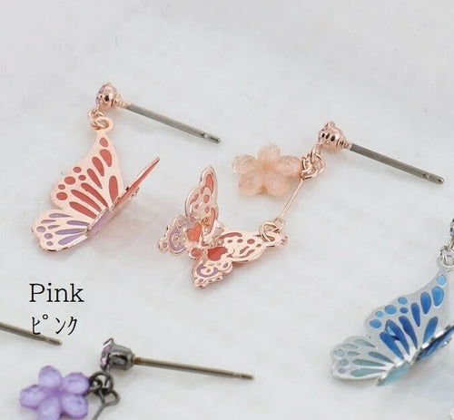 Asymmetrical Butterfly Titanium Post Earrings - Pink