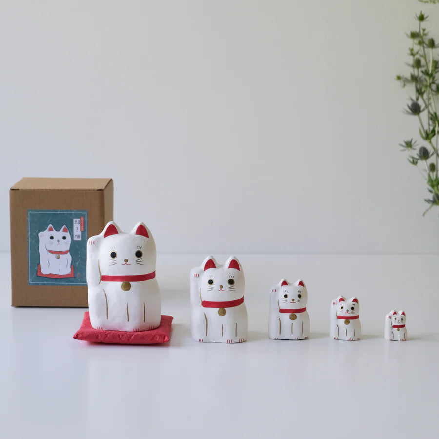 Japanese Paper Dolls Fortune Cat - White