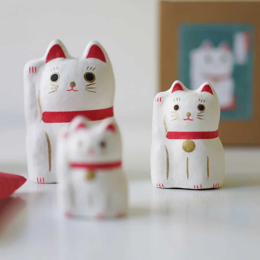 Japanese Paper Dolls Fortune Cat - White