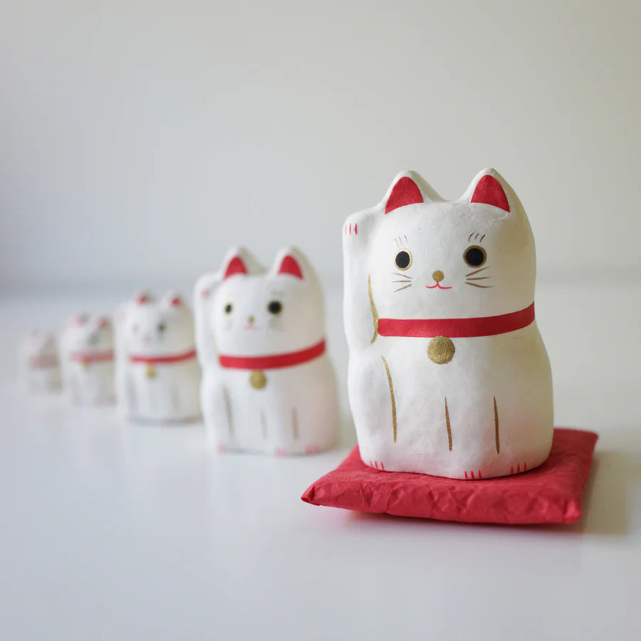 Japanese Paper Dolls Fortune Cat - White