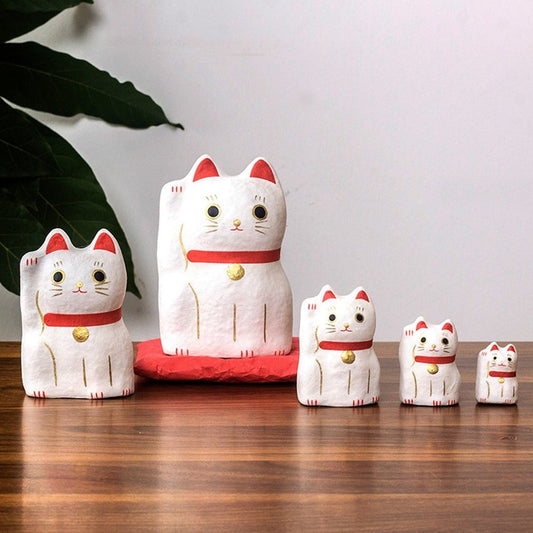 Japanese Paper Dolls Fortune Cat - White