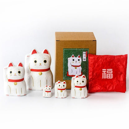 Japanese Paper Dolls Fortune Cat - White