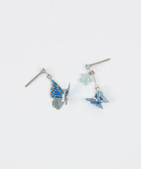Asymmetrical Butterfly Titanium Post Earrings - Blue