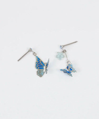 Asymmetrical Butterfly Titanium Post Earrings - Blue