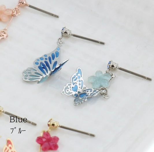 Asymmetrical Butterfly Titanium Post Earrings - Blue