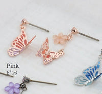 Asymmetrical Butterfly Titanium Post Earrings - Pink
