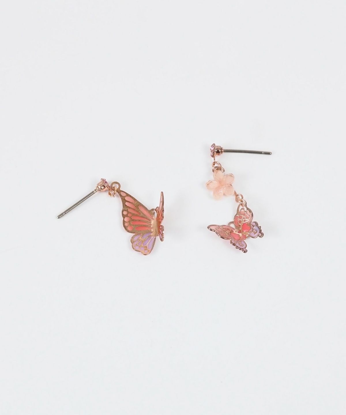 Asymmetrical Butterfly Titanium Post Earrings - Pink