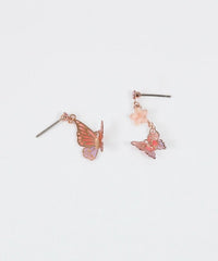 Asymmetrical Butterfly Titanium Post Earrings - Pink