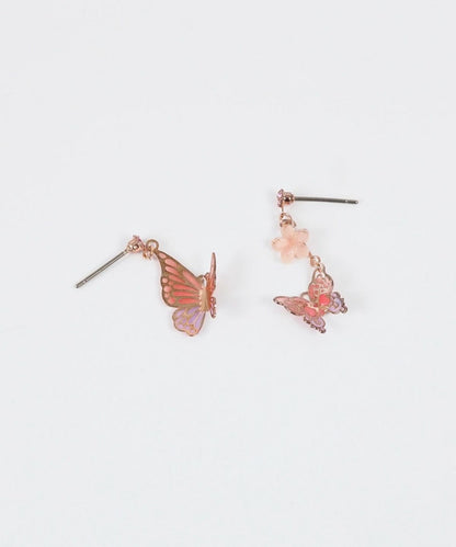 Asymmetrical Butterfly Titanium Post Earrings - Pink