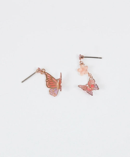 Asymmetrical Butterfly Titanium Post Earrings - Pink