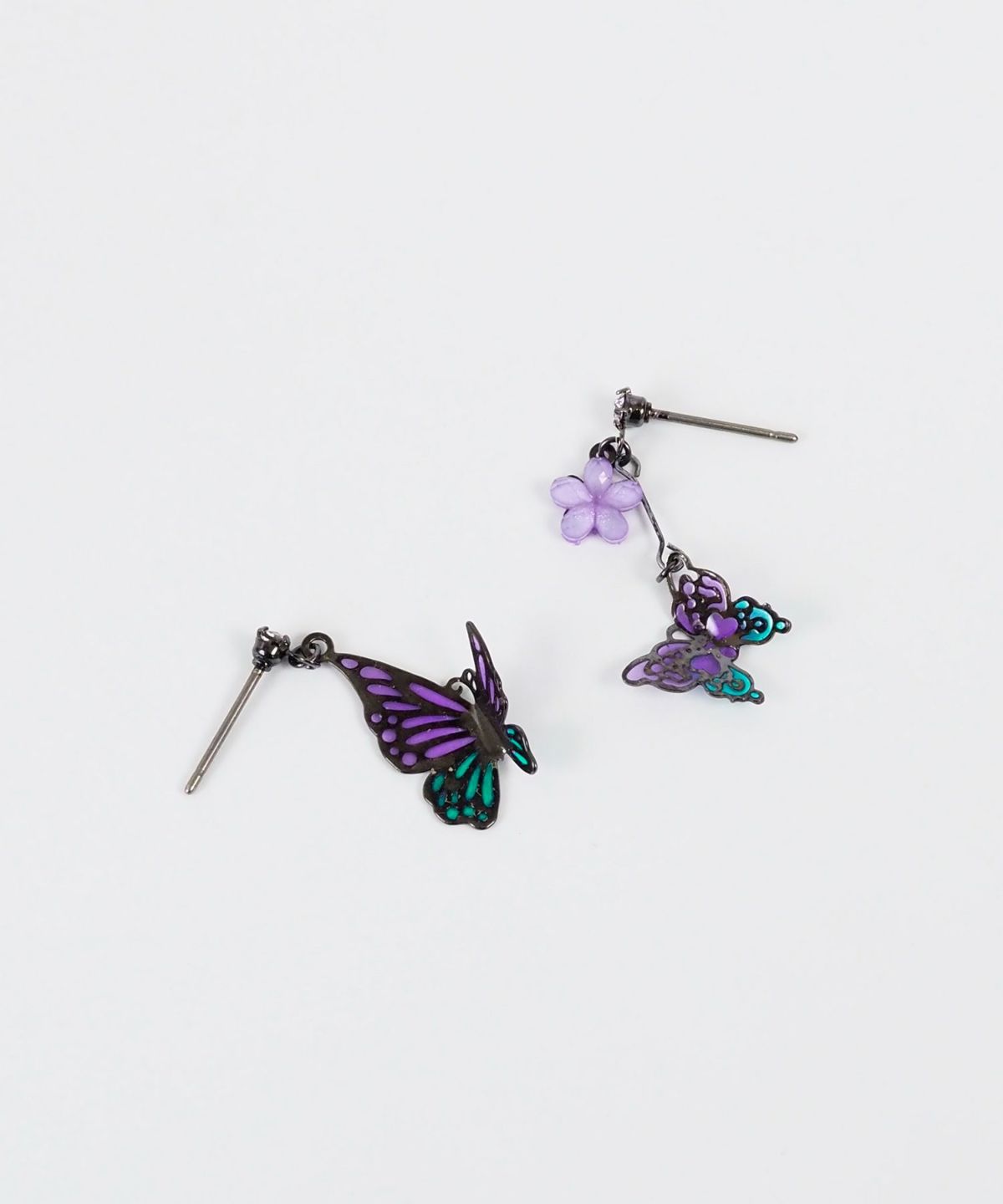 Asymmetrical Butterfly Titanium Post Earrings - Purple