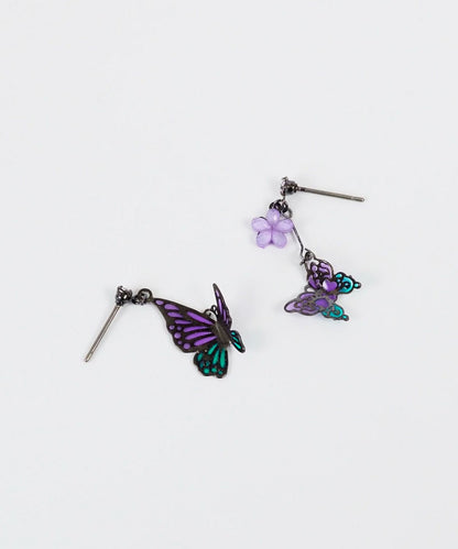Asymmetrical Butterfly Titanium Post Earrings - Purple