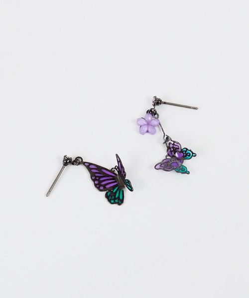 Asymmetrical Butterfly Titanium Post Earrings - Purple