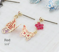 Asymmetrical Butterfly Titanium Post Earrings - Red
