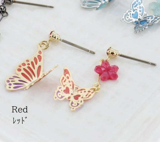 Asymmetrical Butterfly Titanium Post Earrings - Red