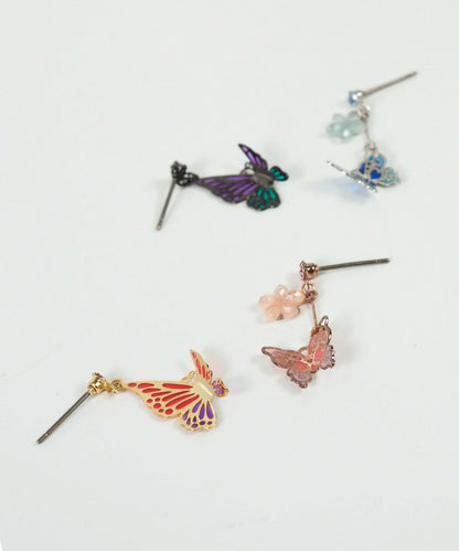 Asymmetrical Butterfly Titanium Post Earrings - Blue