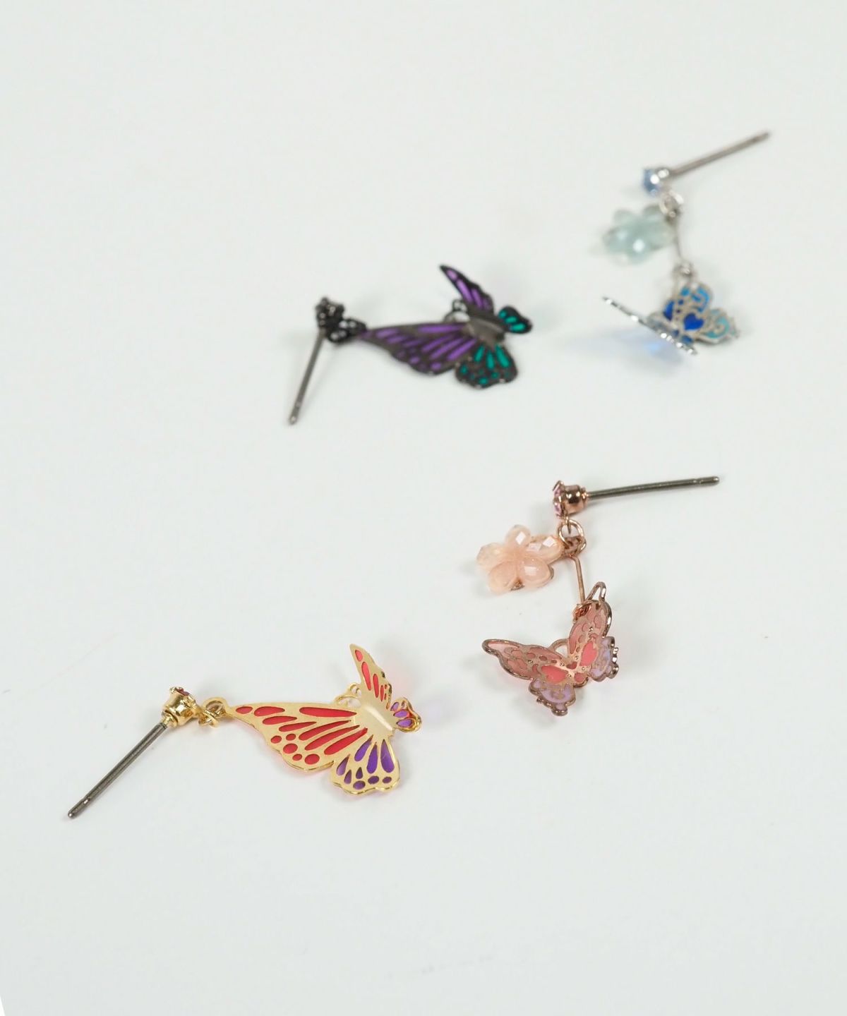 Asymmetrical Butterfly Titanium Post Earrings - Pink