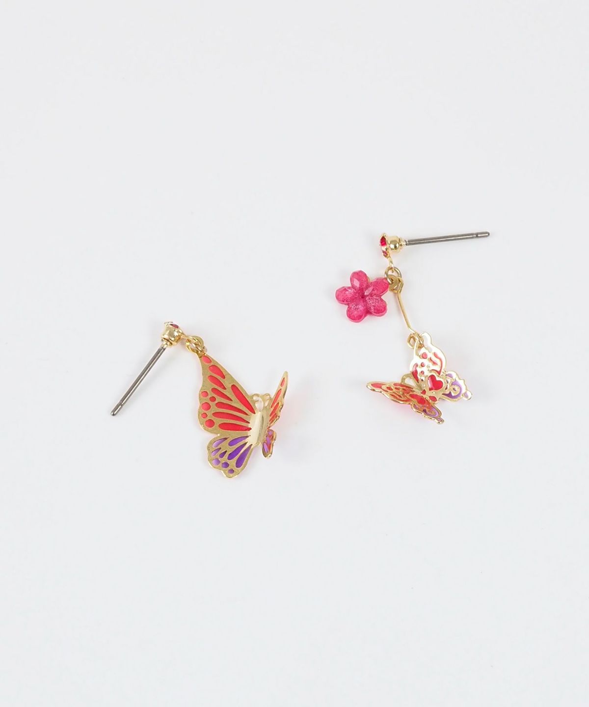 Asymmetrical Butterfly Titanium Post Earrings - Red