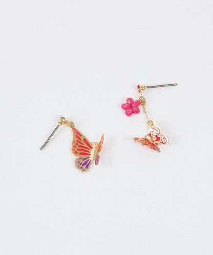 Asymmetrical Butterfly Titanium Post Earrings - Red