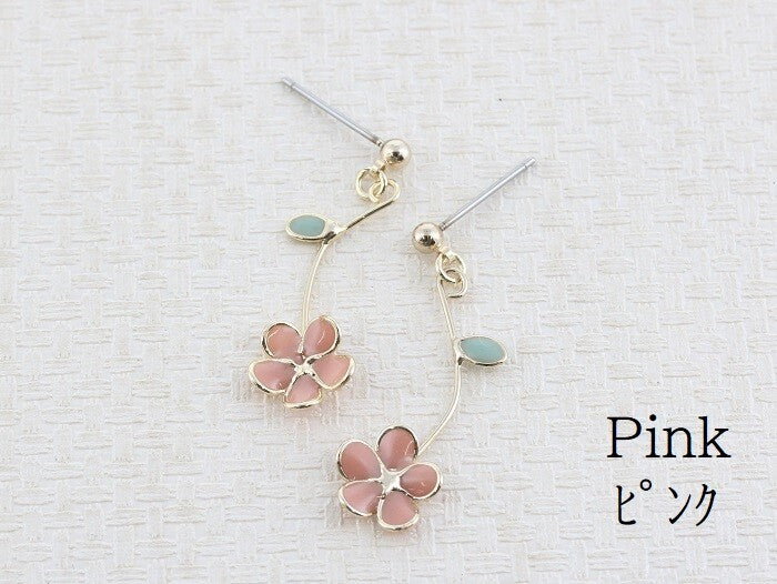 Pierced Earrings Titanium Post Resin Flower - Pink
