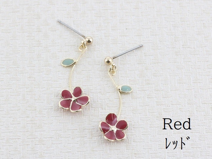 Pierced Earrings Titanium Post Resin Flower - Red