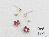 Pierced Earrings Titanium Post Resin Flower - Red