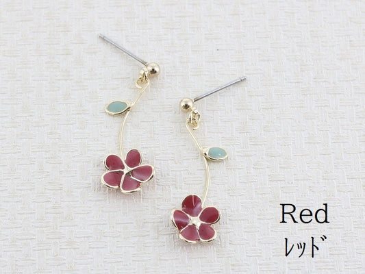 Pierced Earrings Titanium Post Resin Flower - Red