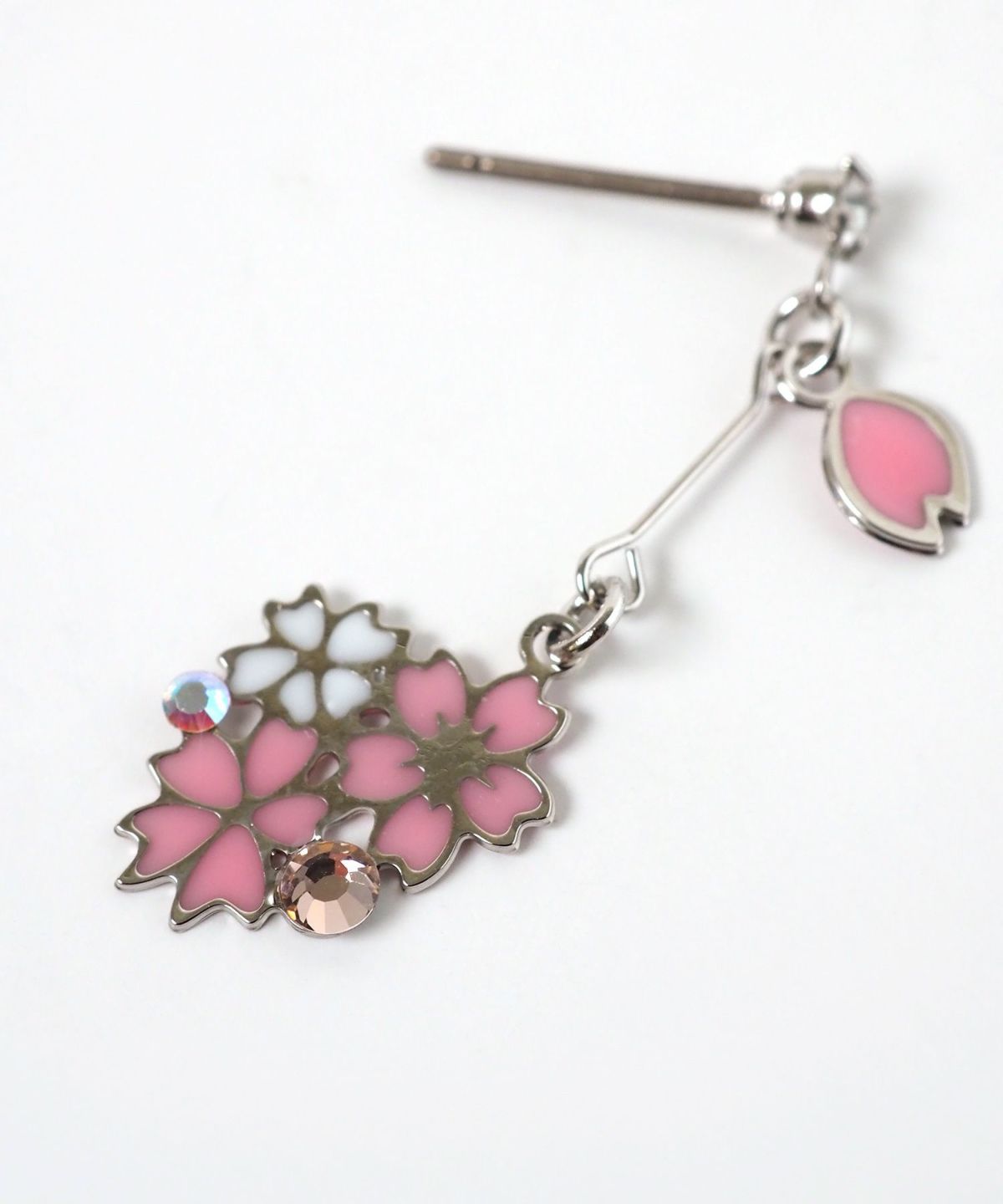 Cat and Cherry Blossom Titanium Post Earrings - White