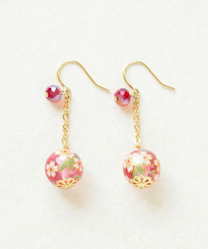 Cherry Blossom Glass Bead Earrings - Red