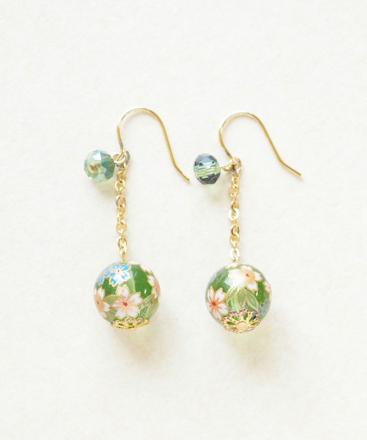 Cherry Blossom Glass Bead Earrings - Green