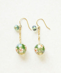 Cherry Blossom Glass Bead Earrings - Green