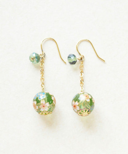 Cherry Blossom Glass Bead Earrings - Green