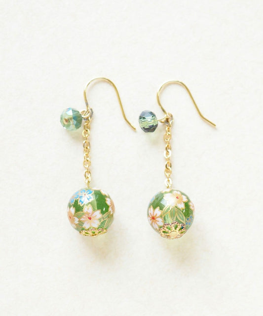 Cherry Blossom Glass Bead Earrings - Green