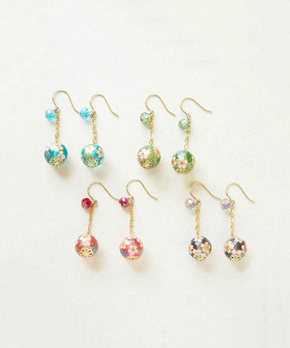 Cherry Blossom Glass Bead Earrings - Green
