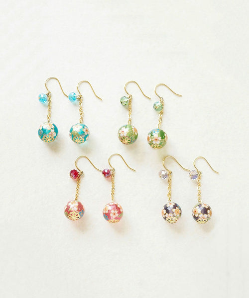 Cherry Blossom Glass Bead Earrings - Green