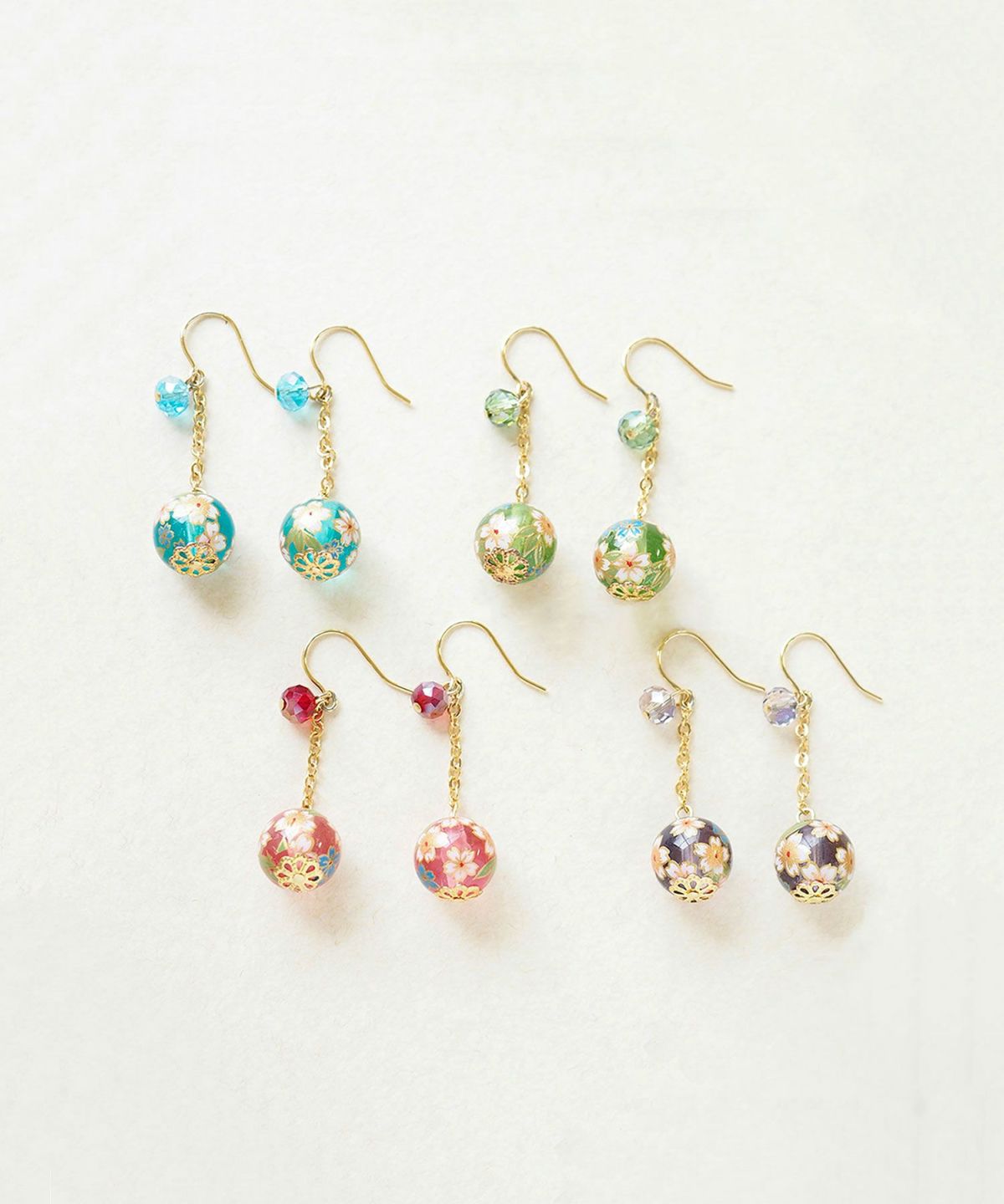 Cherry Blossom Glass Bead Earrings - Red