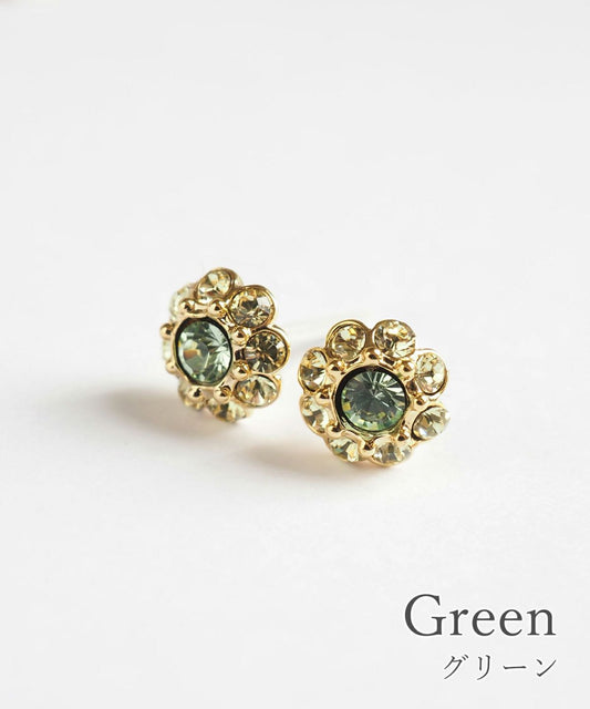 Color Stone Assembly Ceramic Post Earrings - Green