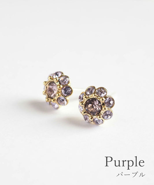 Color Stone Assembly Ceramic Post Earrings - Purple