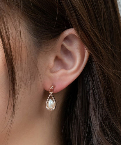 Cradle pearl ceramic post earrings - Pink Gold