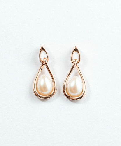 Cradle pearl ceramic post earrings - Pink Gold