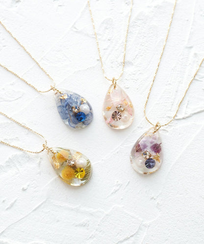 Dried Flower & Birthday Stone Necklace - Sep