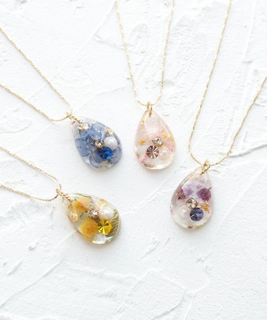 Dried Flower & Birthday Stone Necklace - Sep