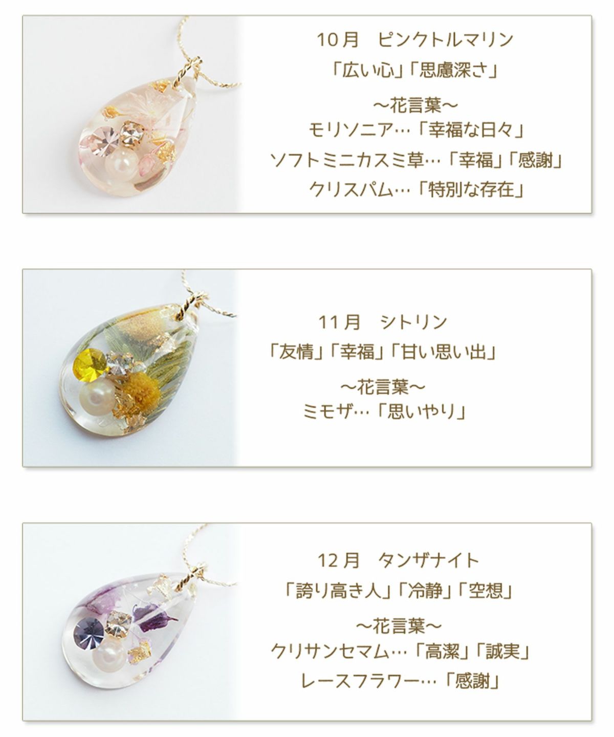 Dried Flower & Birthday Stone Necklace - Sep