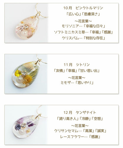 Dried Flower & Birthday Stone Necklace - Sep