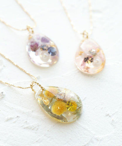 Dried Flower & Birthday Stone Necklace - Sep