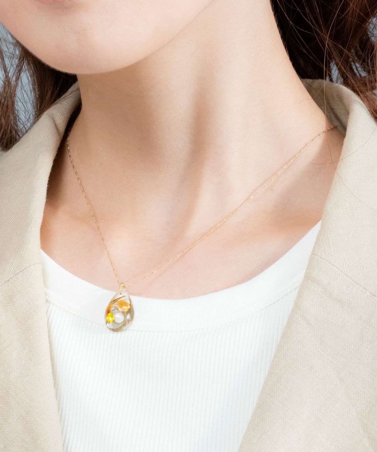Dried Flower & Birthday Stone Necklace - Sep