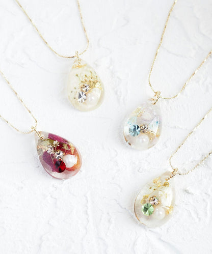 Dried Flower & Birthday Stone Necklace - Sep