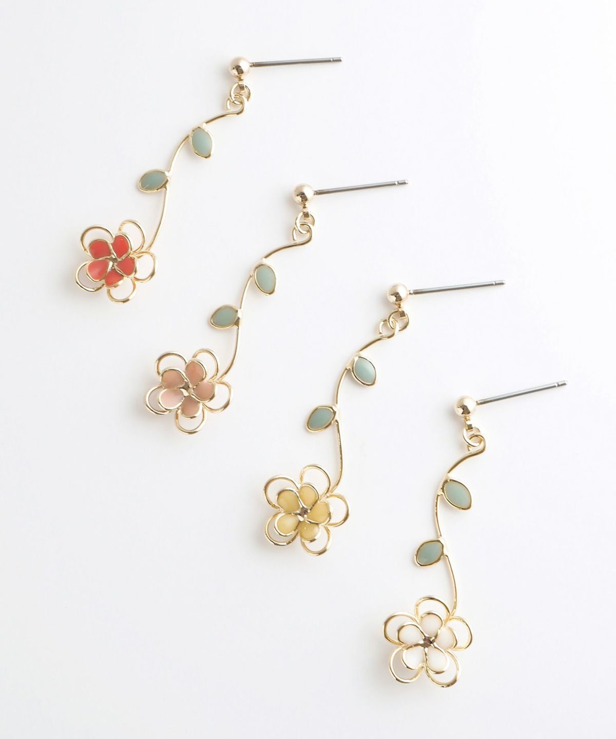 Pierced Earrings Titanium Post Resin Flower - Red