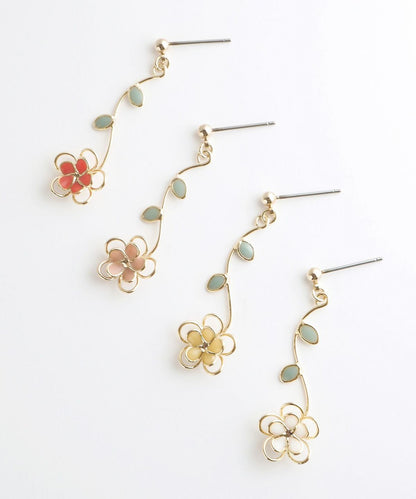 Pierced Earrings Titanium Post Resin Flower - Red